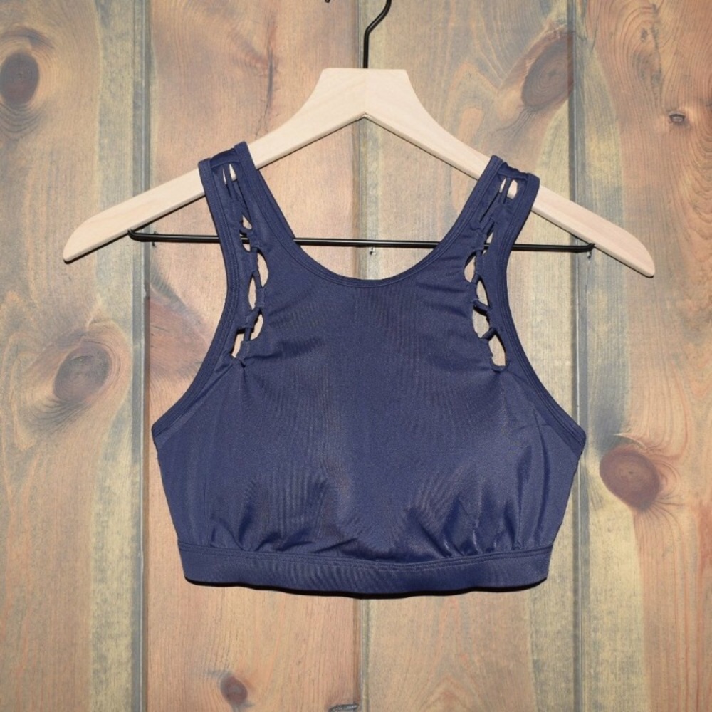 Athleta Loop High Neck Bikini Size 32D/DD Navy